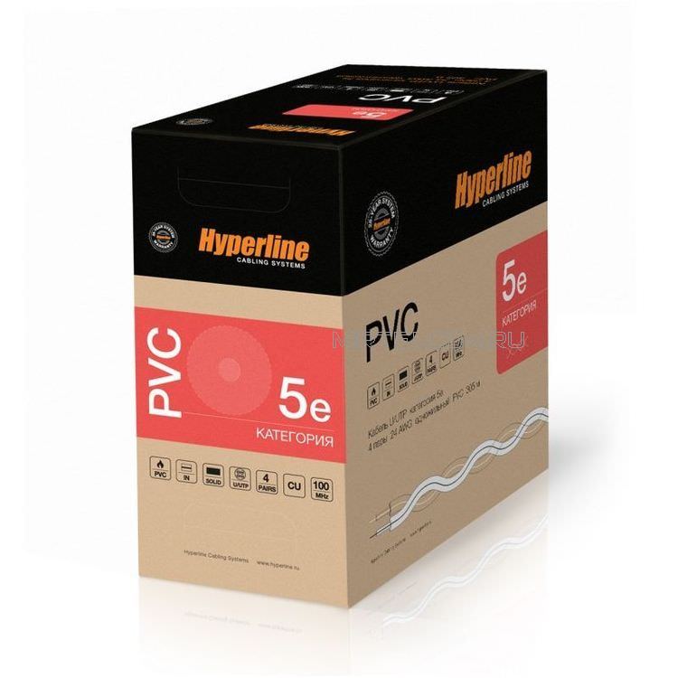  Кабель витая пара UTP 4 cat.5e Hyperline UUTP4-C5E-S24-IN-PVC-GY-305