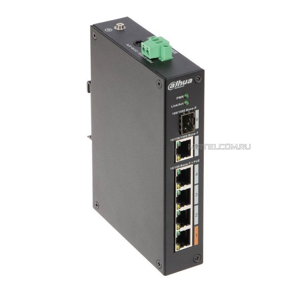 Уличный PoE коммутатор с грозозащитой на DIN-рейку Dahua DH-PFS3106-4ET-60 SFP 4 Hi-POE