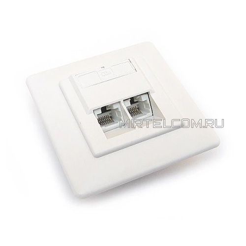 Розетка RJ-45, двойная, категория 5e, внутренняя, Hyperline SB-GTF2-8P8C-C5E-WH