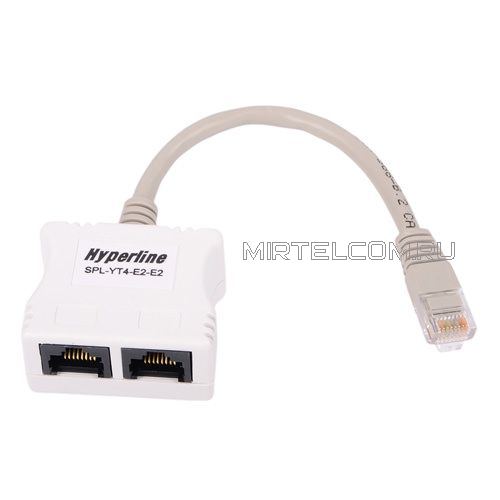 Разветвитель розетки RJ-45 4-х парный на 2 ПК, Hyperline SPL-YT4-E2-E2