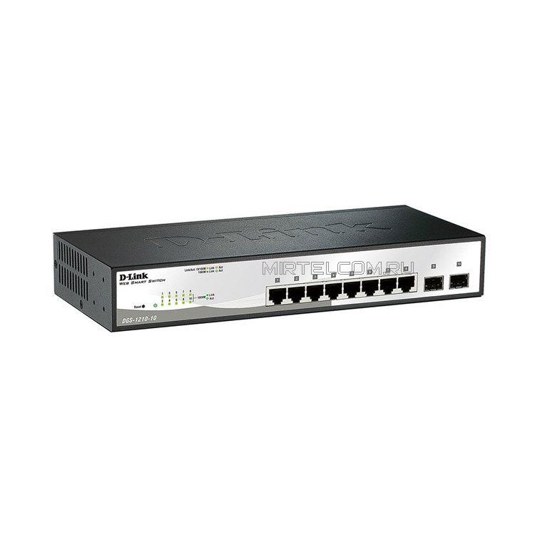 Настраиваемый коммутатор D-Link DGS-1210-10/F1A WebSmart с 8 портами 10/100/1000Base-T и 2 портами 1000Base-X SFP купить в Тюмени