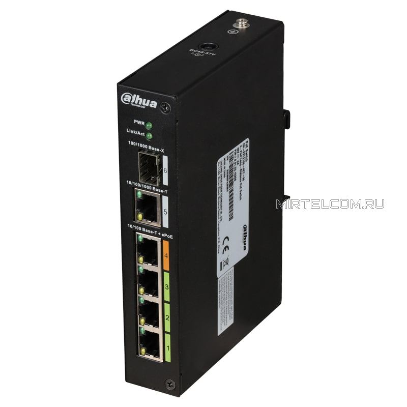Уличный PoE коммутатор с грозозащитой на DIN-рейку Dahua DH-PFL2106-4ET-96 1xSFP 4xPOE, в Тюмени