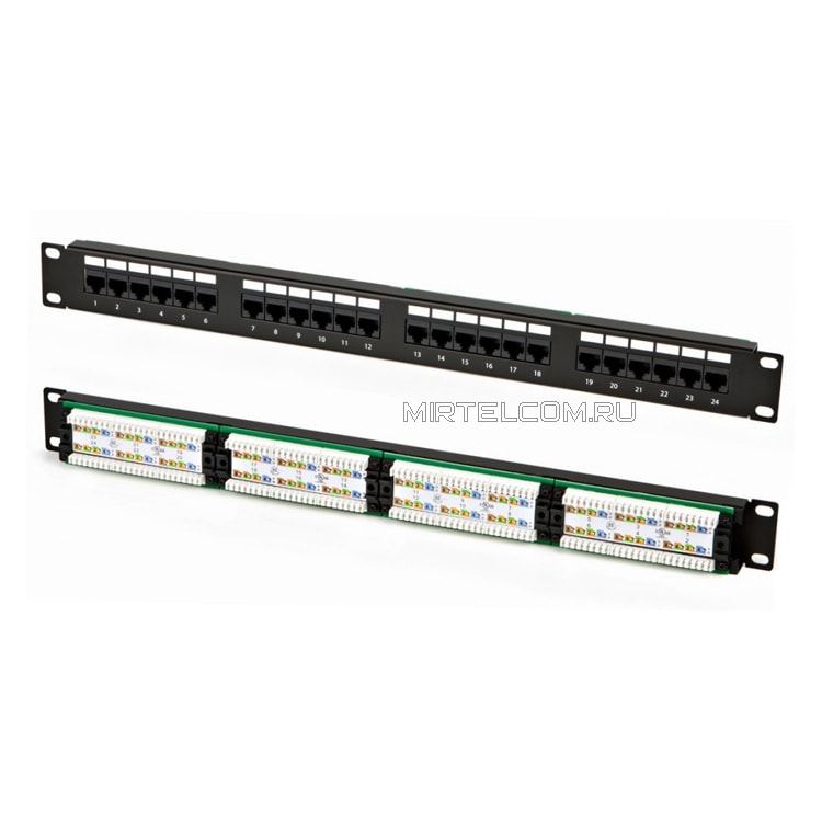 Патч-панели: Патч-панель 19" RM 1U стоечная 24 порта RJ-45, кат.5E, UTP ...