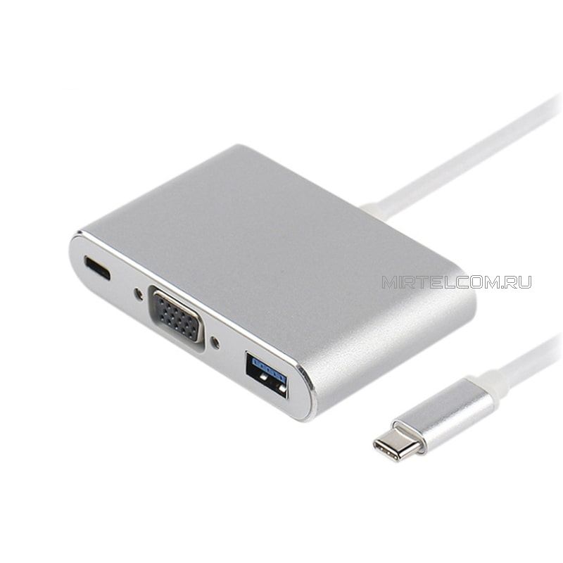 Переходный адаптер USB Type-C (штекер) - VGA / USB-A / USB-C (гнездо), купить в Тюмени
