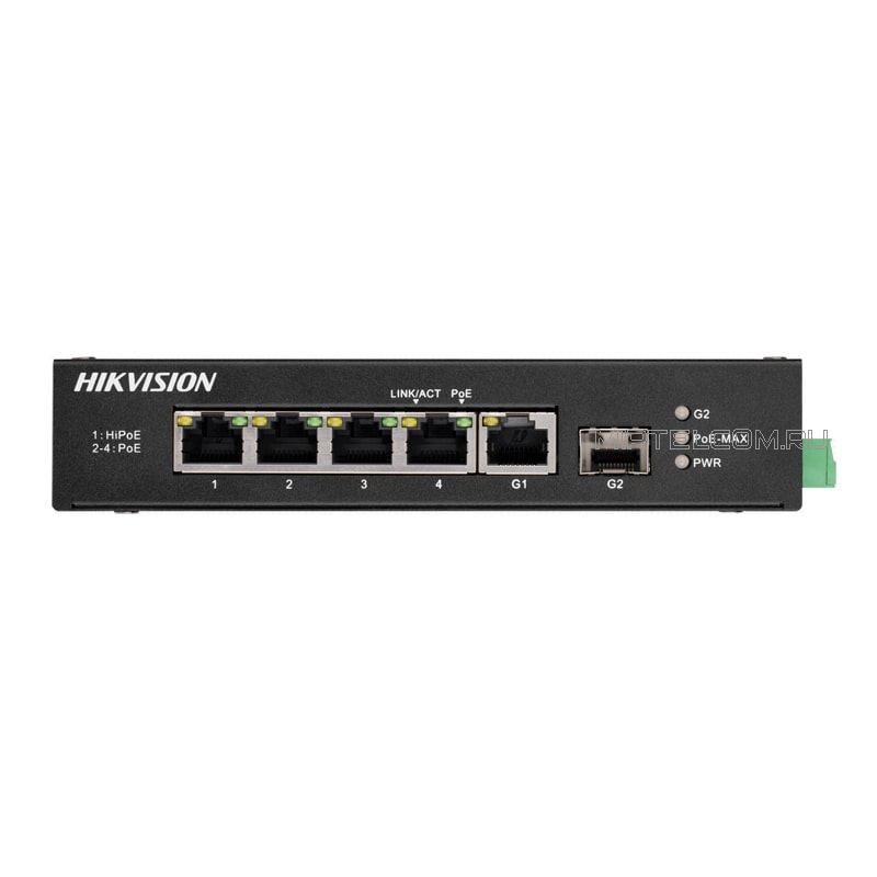 PoE-коммутатор HiWatch DS-3T0306HP-E/HS, 4 PoE-порта, 1 SFP, PoE бюджет 60 Вт, купить в Тюмени