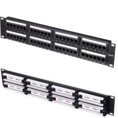 Патч-панель 19", 2U стоечная 48 портов RJ45/8P8C, 110/KRONE, T568A/B, неэкранированная, черная