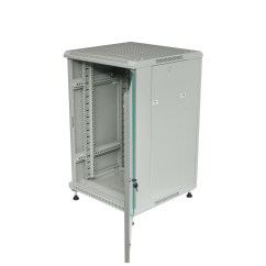 Шкаф напольный 18U, 600x600, дверь стекло серый разборный