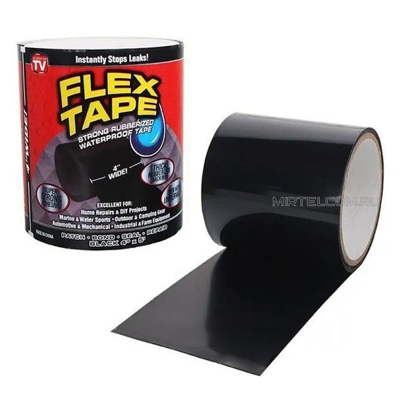 Сверхсильная, герметичная клейкая лента Flex Tape, 100мм х 1.52м, черный, в наличие в Тюмени