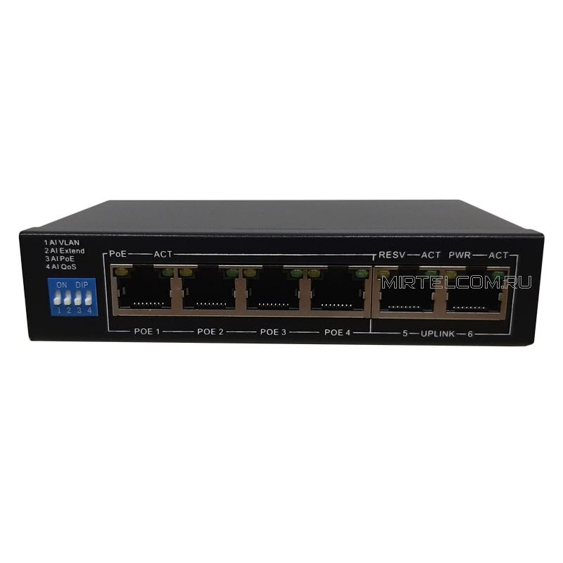Коммутатор End-span PoE 4 порта AF/AT + 2 Uplink 100Base-TX, 60Вт (Watchdog-PoE), в наличии в Тюмени